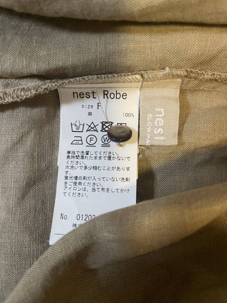 【新品】ネストローブ リネンテープ装飾スクエアネックワンピース 麻100% F 新品ネストローブ リネンテープ装飾スクエアネックワンピース 麻100