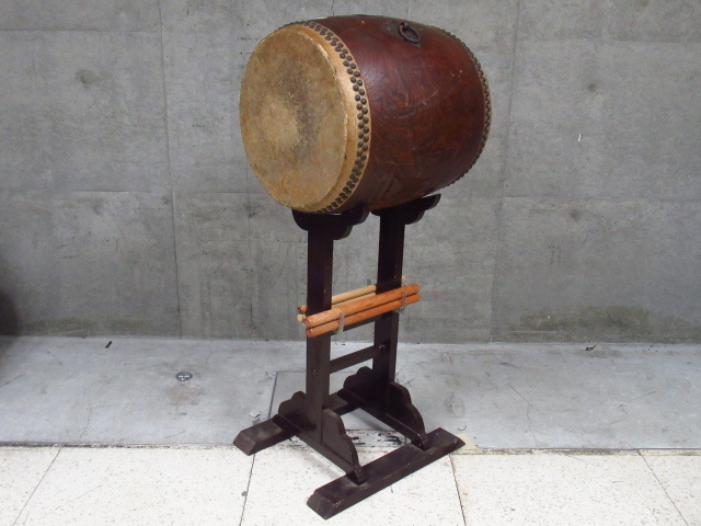 ジャンク 和太鼓 宮本卯之助 長胴太鼓 打面約45cm 全長約55cm 台