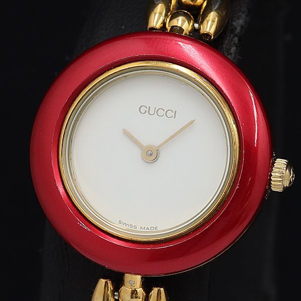 1円 稼働 グッチ チェンジベゼル QZ 白文字盤 11/12.2 レディース腕時計 OGH 5665000