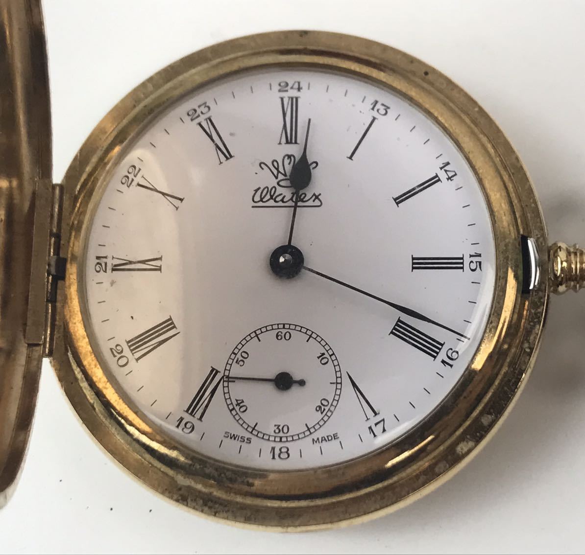 1円〜●★稼働品★ 懐中時計 WATEX ワテックス 手巻き ゴールド スモセコ 菊紋 ケース入り ★okoy1964017-168★op2043