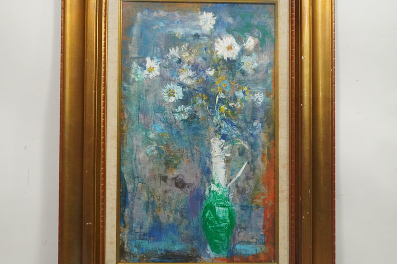 F64◇洋画家【山田茂人】油彩8号「残花」真作 花と花瓶 日展会員 光風