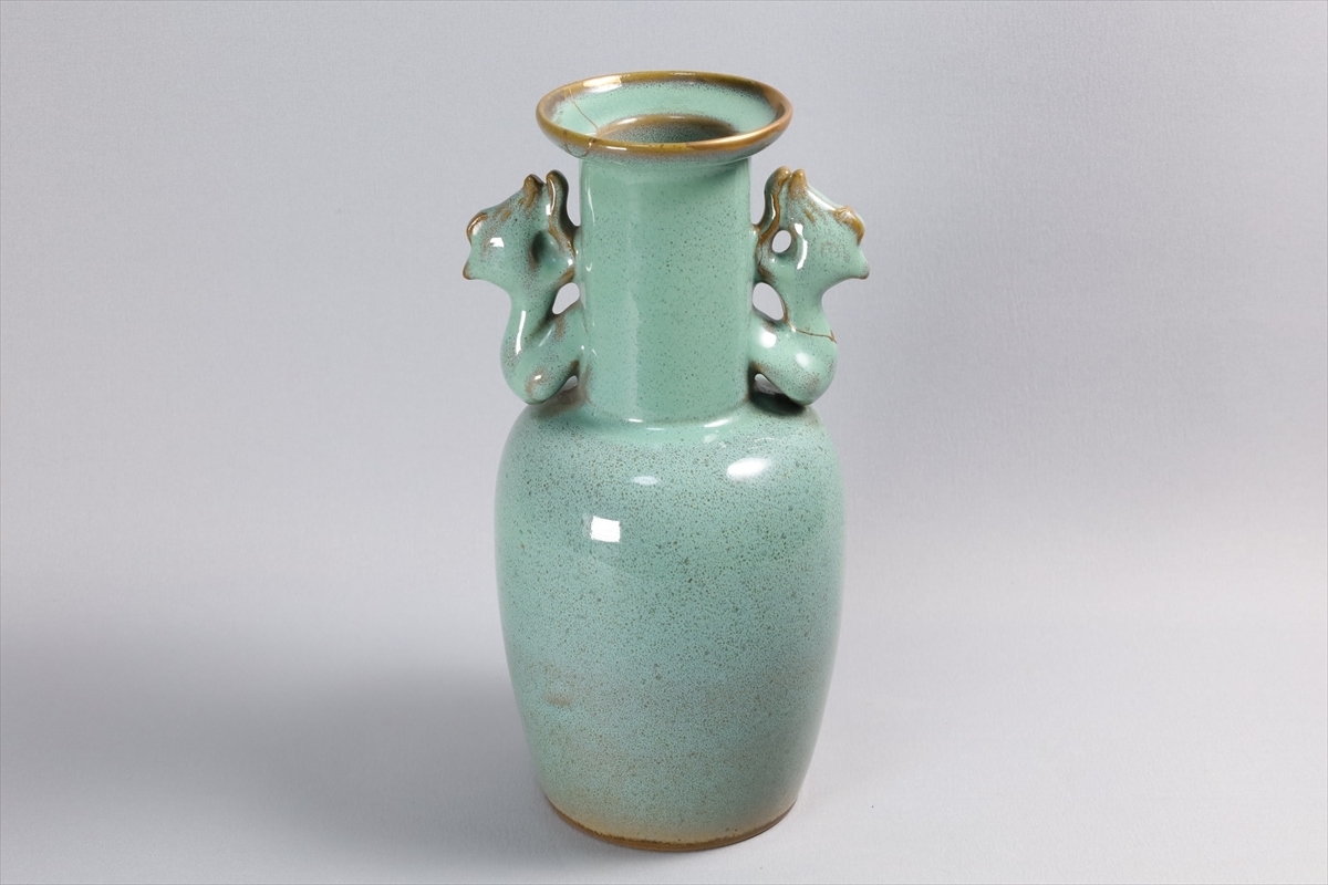 ストア 中国骨董品 宜興窯 海鼠釉 雙耳花瓶 中国骨董品 宜興窯 海鼠釉