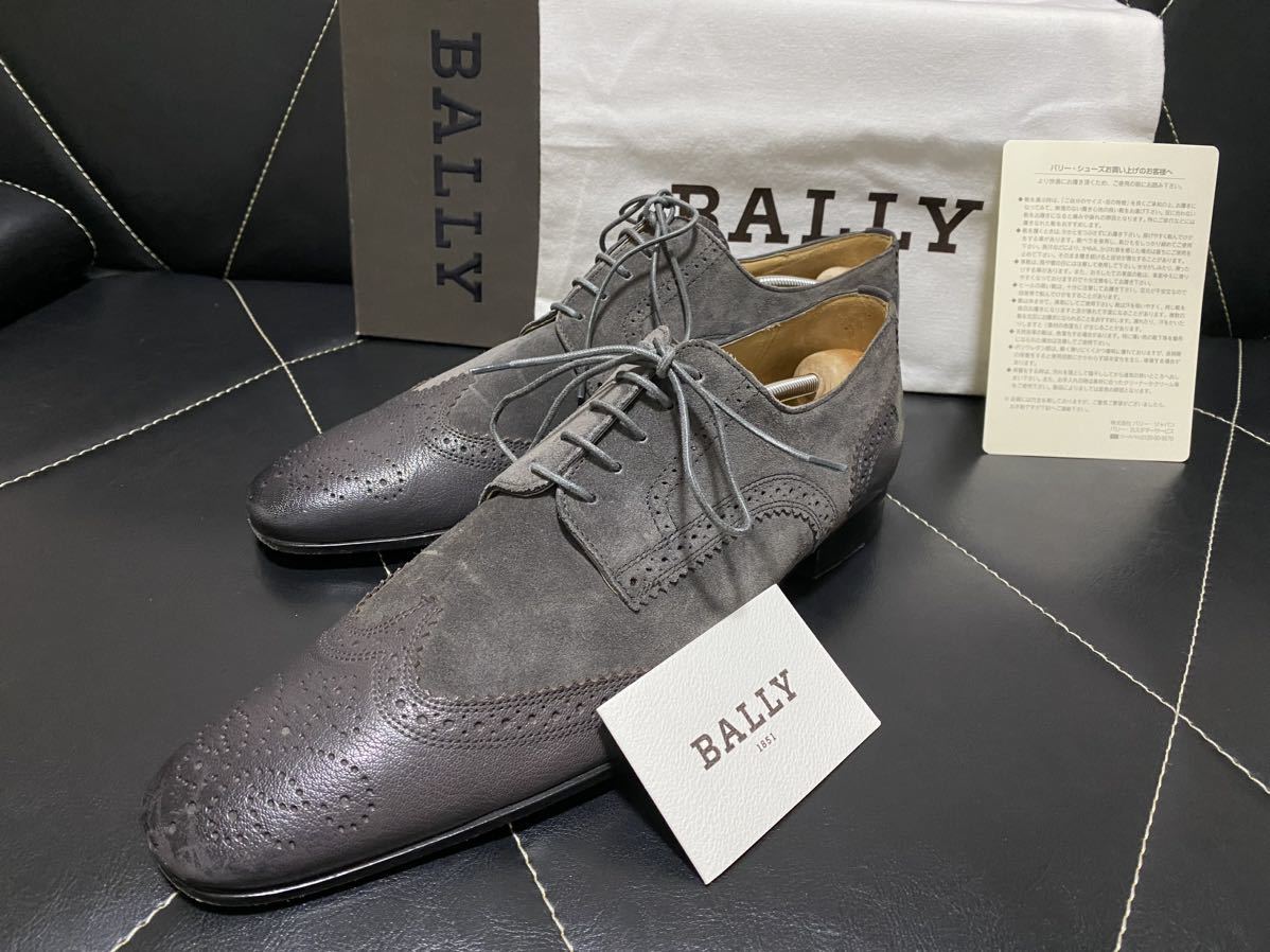 2回使用のみ 箱付 BALLY バリー レザー ウイングチップ メダリオン DALBERG ビジネスシューズ 9D(約27cm) 靴 シューズ メンズ グレー