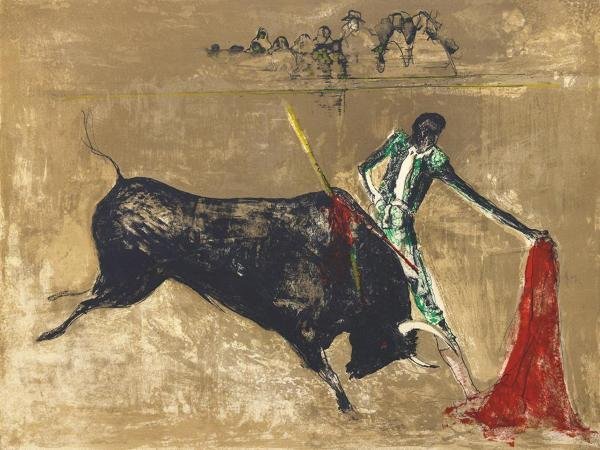 ジャン ジャンセン　リトグラフ　「観客」フランスレジオン勲章 真作 WISH ジャン ジャンセン Jean Jansem 闘牛士 リトグラフ 8号大