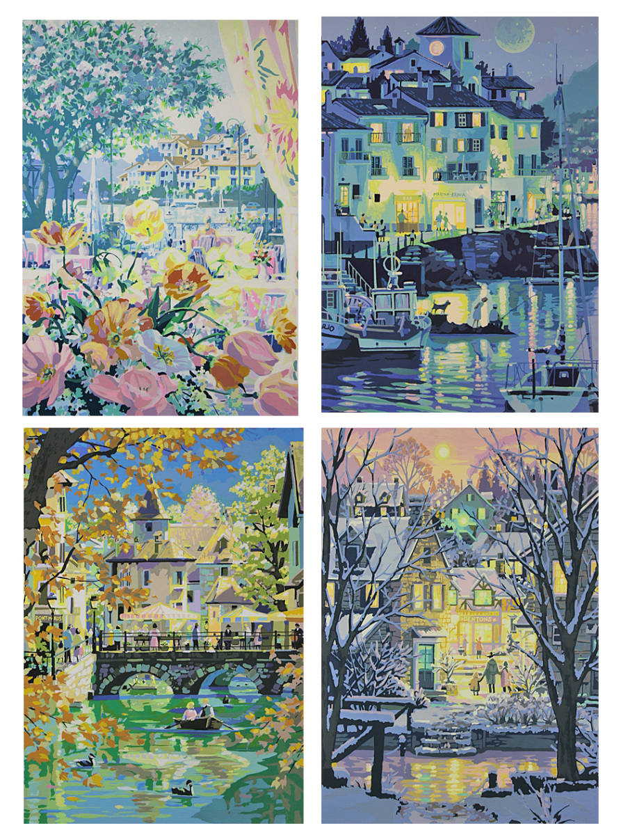 □笹倉鉄平 【水辺の四季（額装4点組）】 シルクスクリーン 直筆サイン