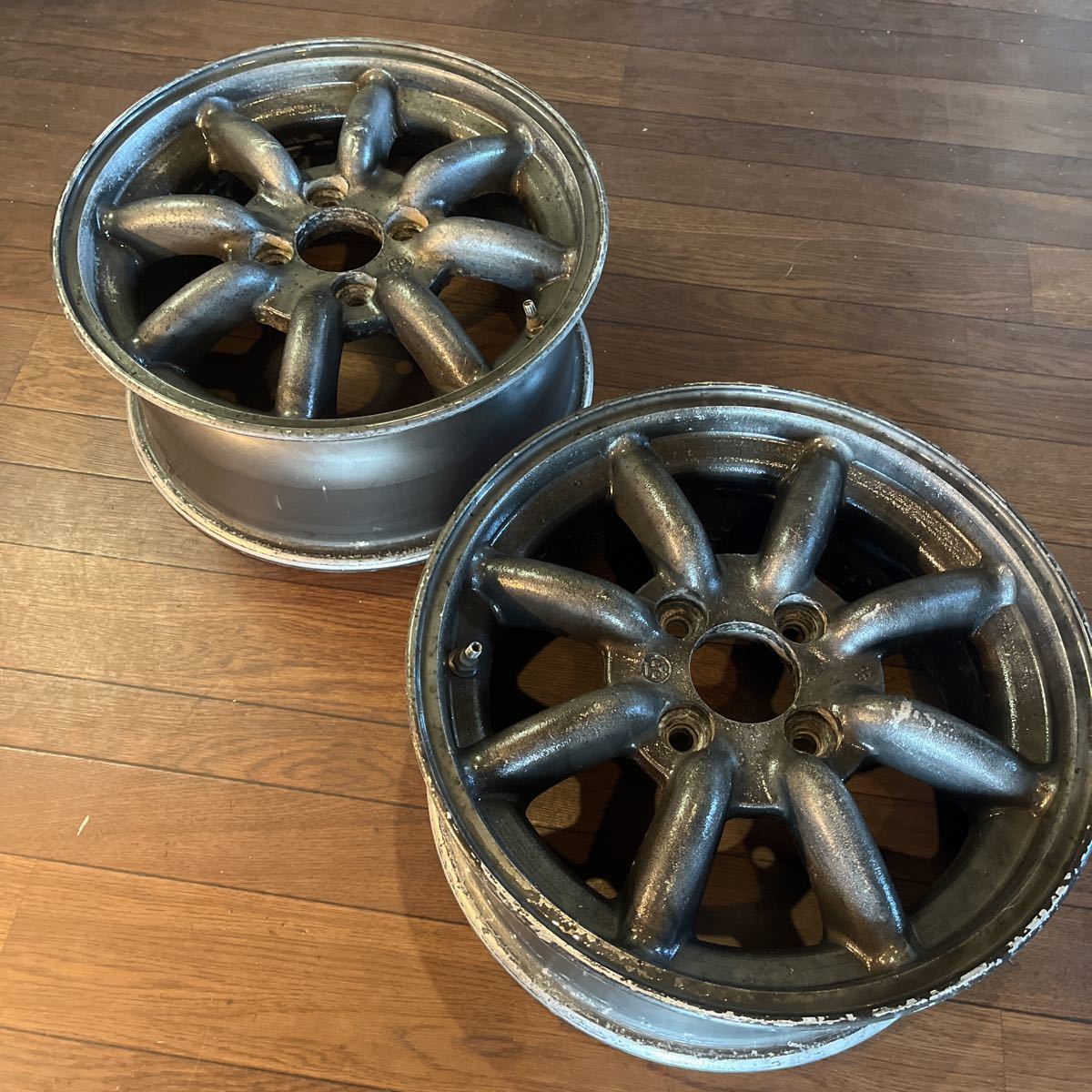 ヤフオク いますぐ落札 希少ワタナベ 14インチ 6J 4穴PCD 100 オフセット35 当時物塗装 アルミホイール2本 _1