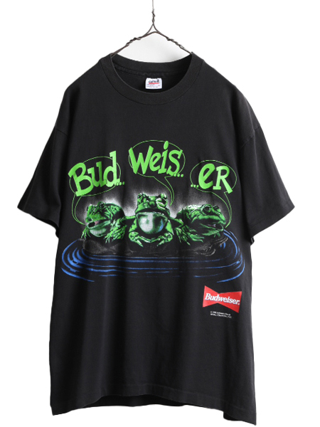 90s USA製 □ バドワイザー カエル 両面 プリント 半袖 Tシャツ メンズ