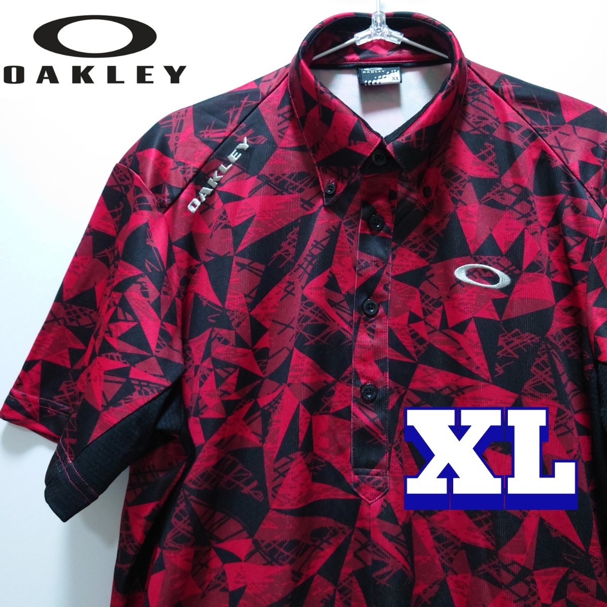 OAKLEY オークリー　ゴルフウェア　半袖ポロシャツ　迷彩　メンズXL【美品】赤レッド　おしゃれ　迷彩カモフラ