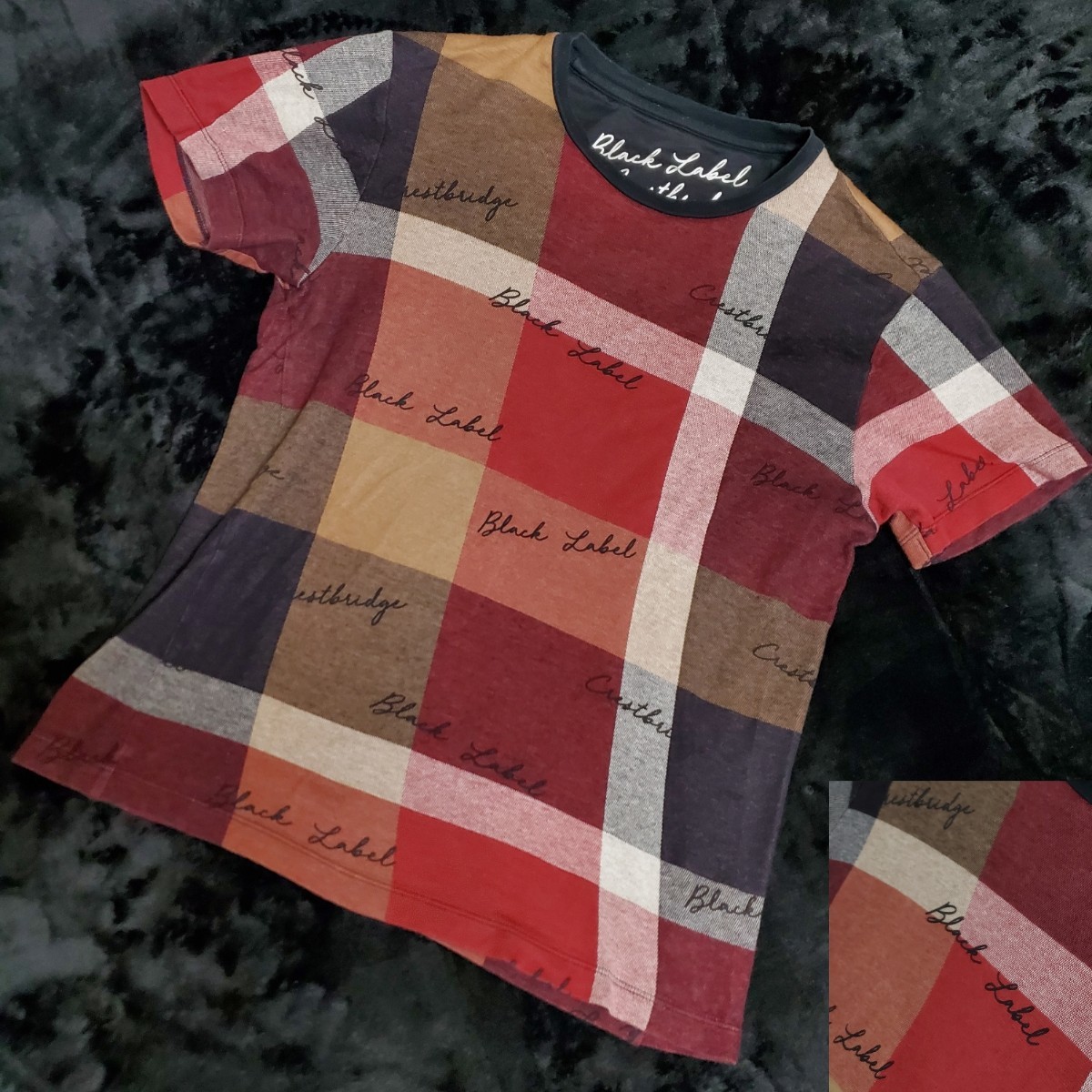 BLACK LABEL CRESTBRIDGE/ブラックレーベルクレストブリッジ チェック文字プリント/総柄 半袖Tシャツ/トップス レッド/ブラック/ホワイトM