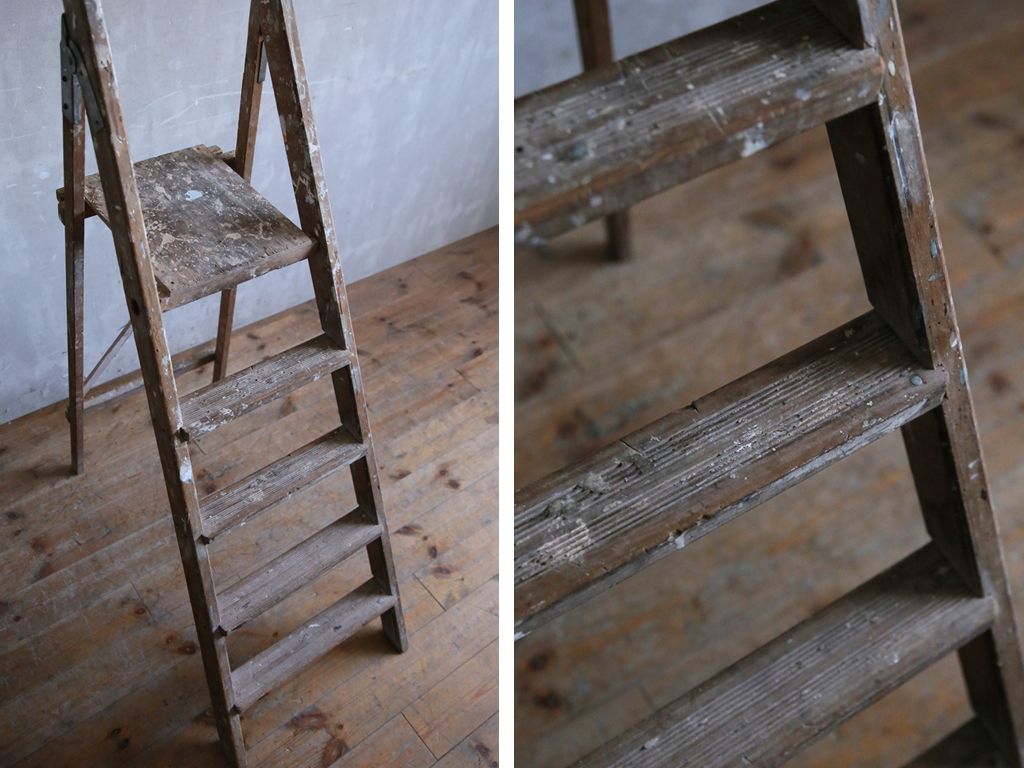送料込】ヴィンテージ_ハシゴ_脚立_ラダー_木製_アンティーク 梯子