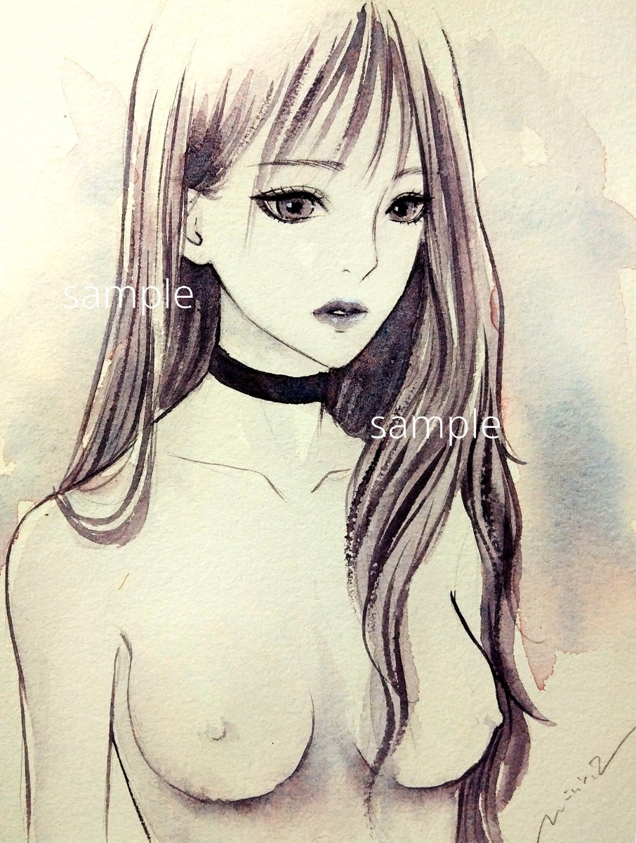 肉筆原画 美人画 水彩画 手描きイラスト 絵画 ドローイング ヌード