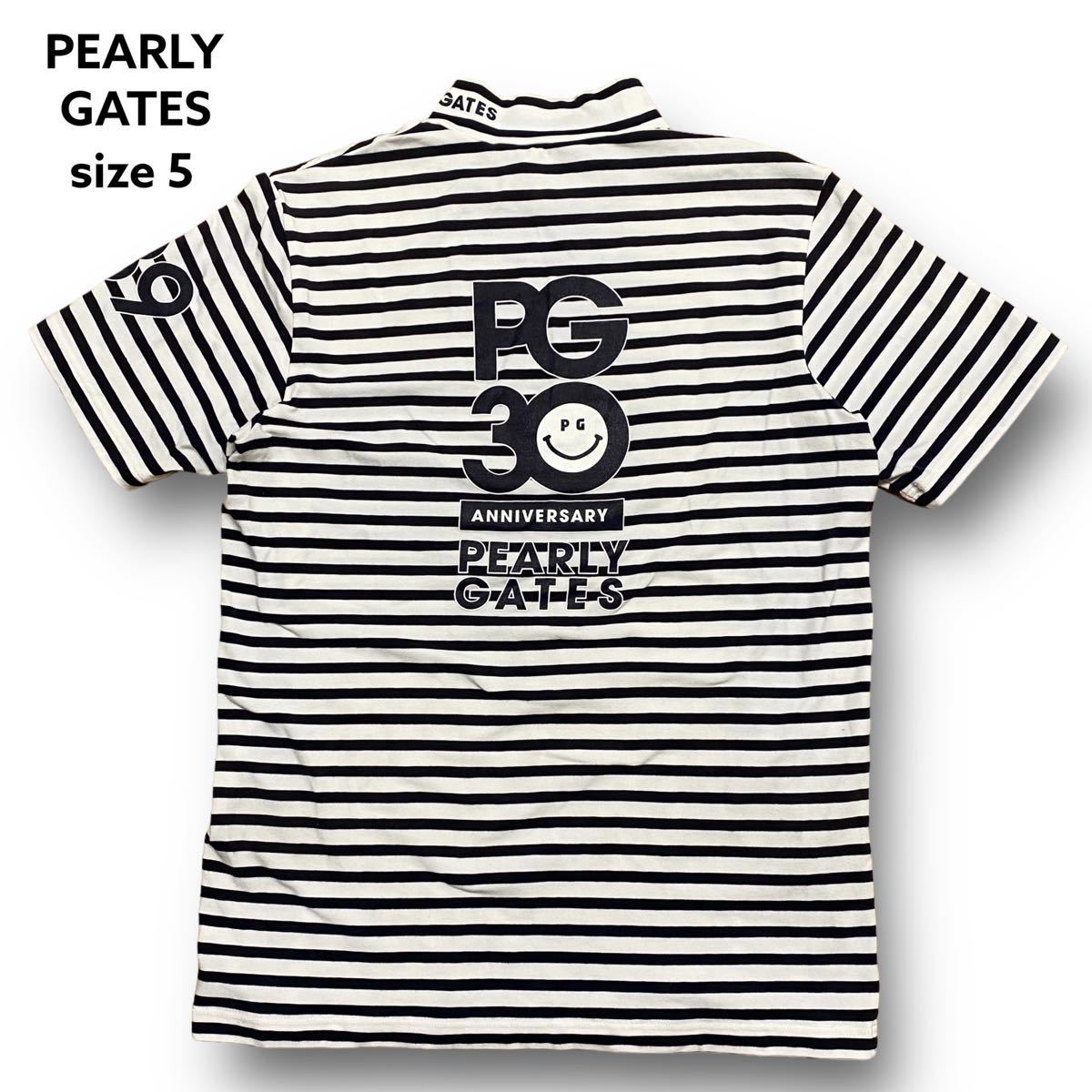PEARLY パーリーゲイツ 半袖ハイネックシャツ 白×ネイビー ニコちゃん