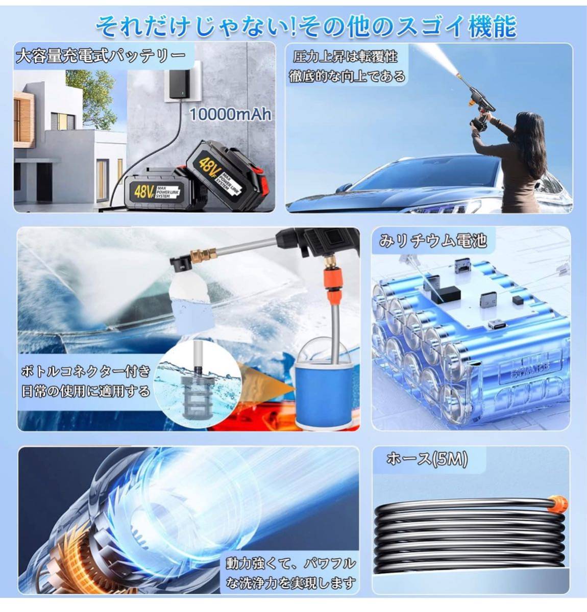 高圧洗浄機 コードレス 充電式 水圧洗浄機 家庭用 洗車 充電式 住まい
