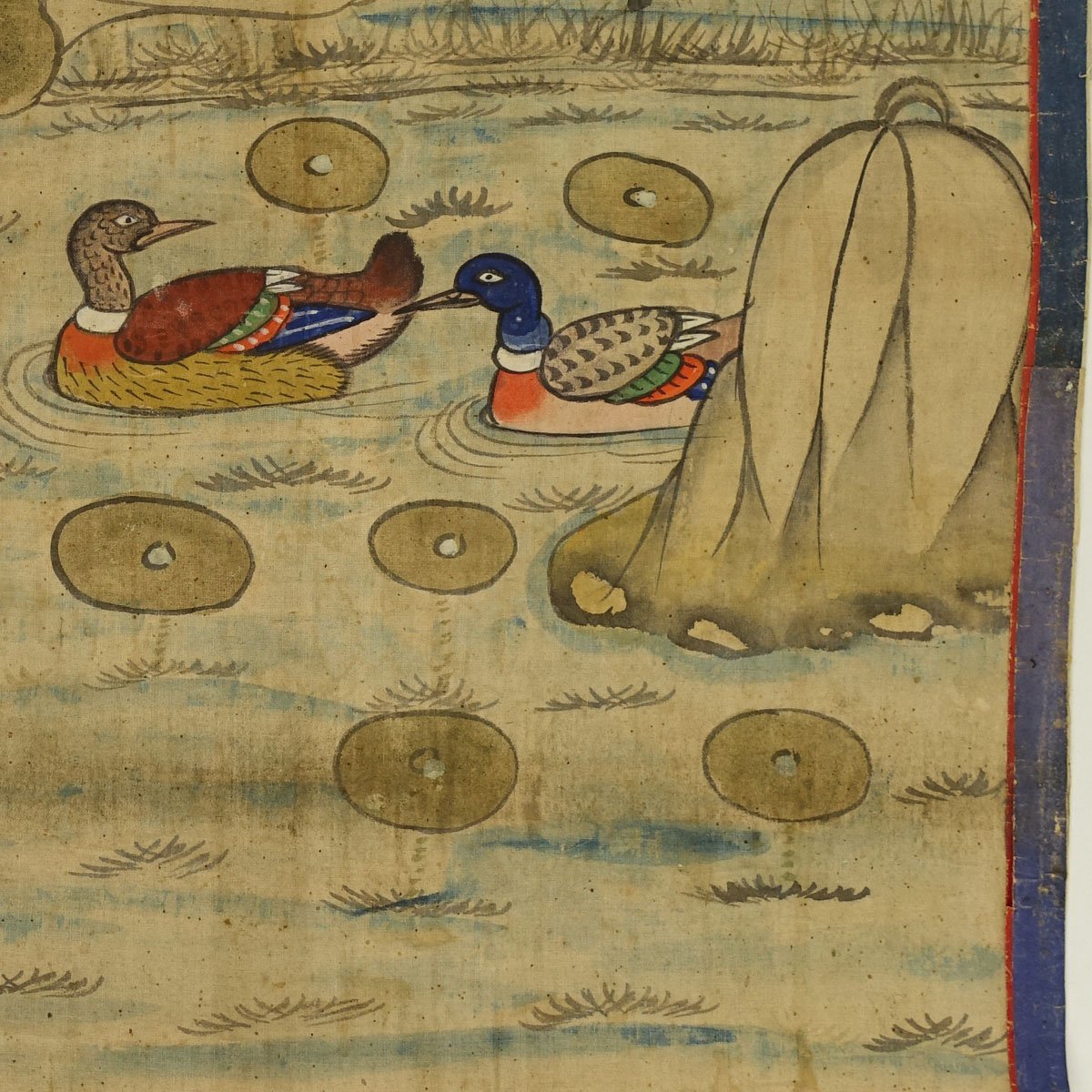 喜聞◇『朝鮮民画(李朝民画) 花鳥画メクリ2種(4)』 2枚 古筆 古文書
