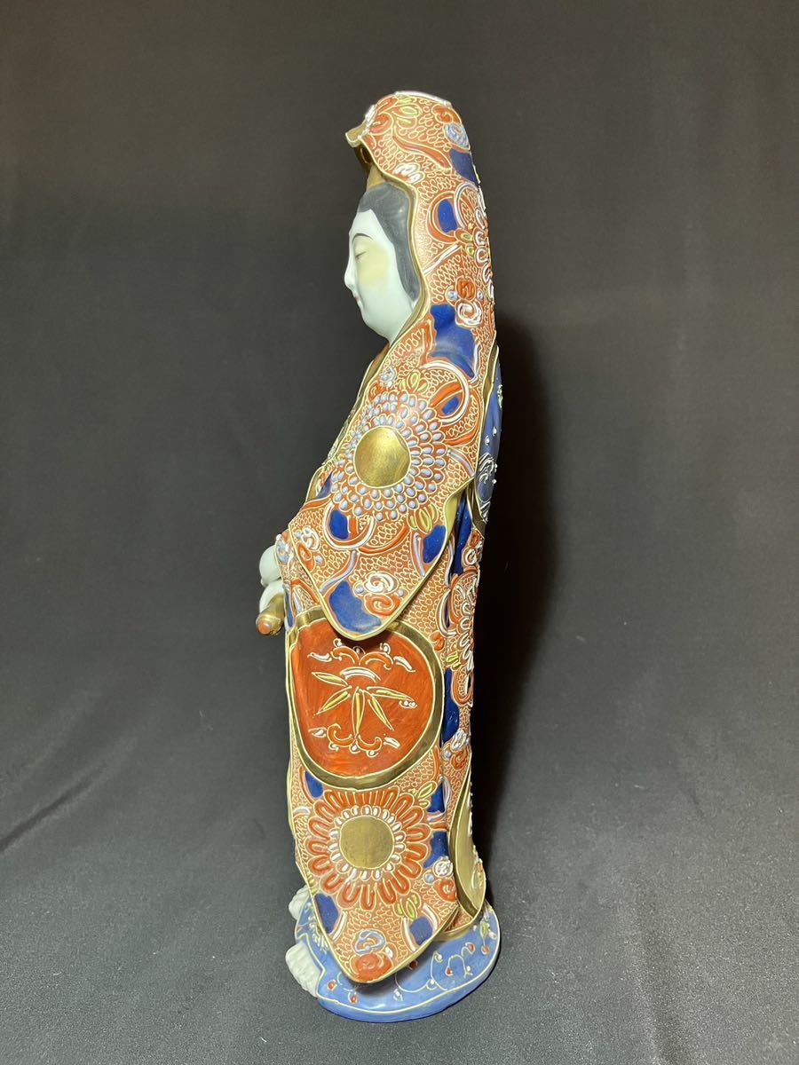 お得，お買い得 九谷焼 観音菩薩像 色絵金彩 全長35cm 仏像 置物 オブジェ