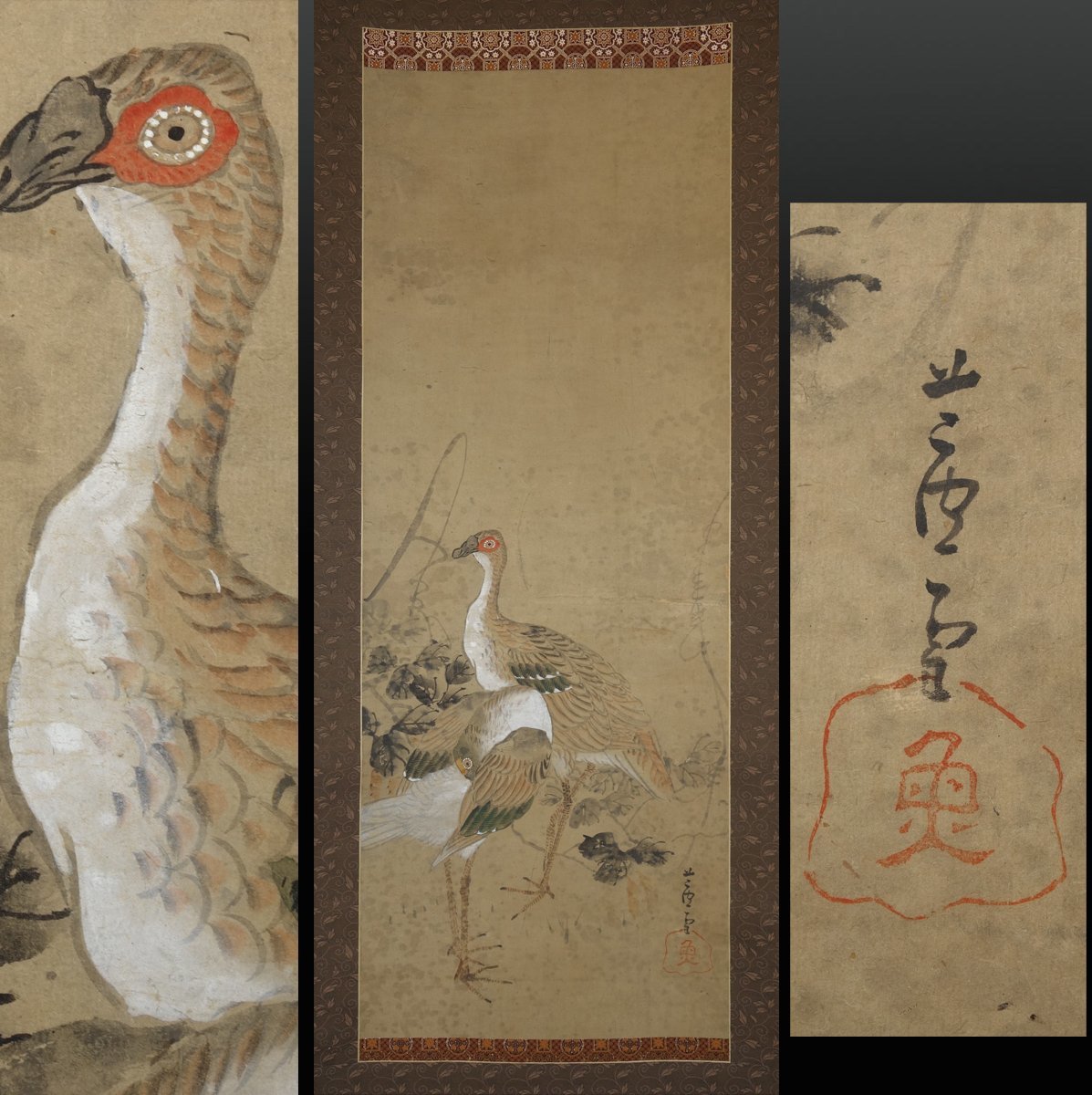 絵画　色彩水墨画　水彩画　真作　栖雪『花鳥図』 絵画 色彩水墨画 水彩画 真作 栖雪『花鳥図』