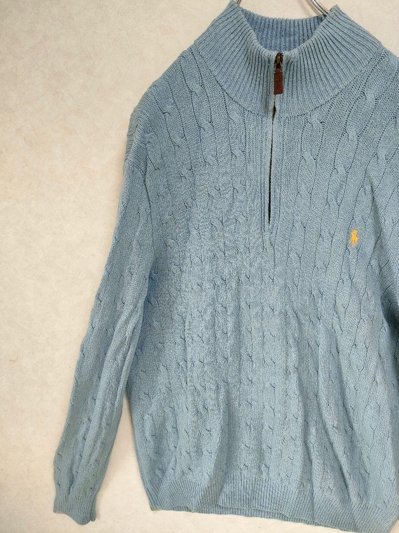 ポロラルフローレン ケーブルニット ハーフジップ セーター シルク