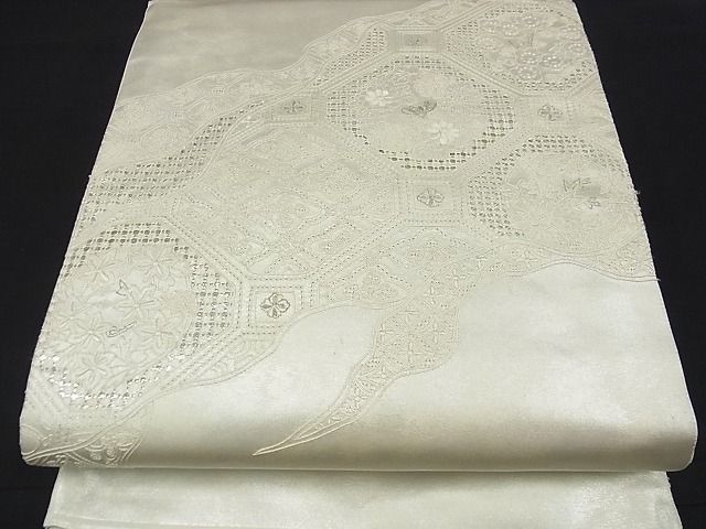 平和屋2■中国三大刺繍　スワトウ刺繍　汕頭刺繍　相良刺繍　総刺繍　袋帯　道長蜀江花文　銀糸　逸品　ga1560