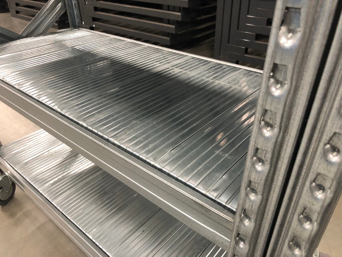 57◆【METALSISTEM】4段 スチールシェルフ W980×D410×H1195mm /イタリア メタルシステム 軽量ラック キャスター付