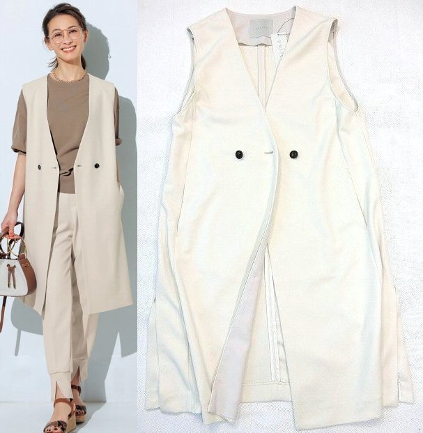 ■自由区【UNFILO】大きいサイズXL今季ジョーゼットジャージーダブルボタンジレジャケット/ベージュ■