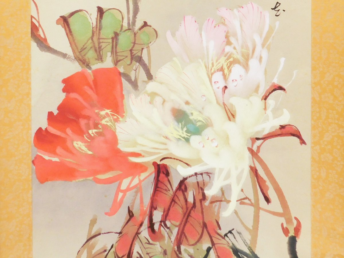 台湾画家 李源海 作 水墨画『薔薇図』大型額装入 紙本 嶺南画派伝承者 中国画 台湾画家 李源海 作 水墨画『薔薇図』大型額装入 紙本 嶺南画派伝承者