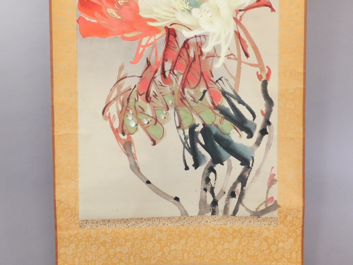 台湾画家 李源海 作 水墨画『薔薇図』大型額装入 紙本 嶺南画派伝承者