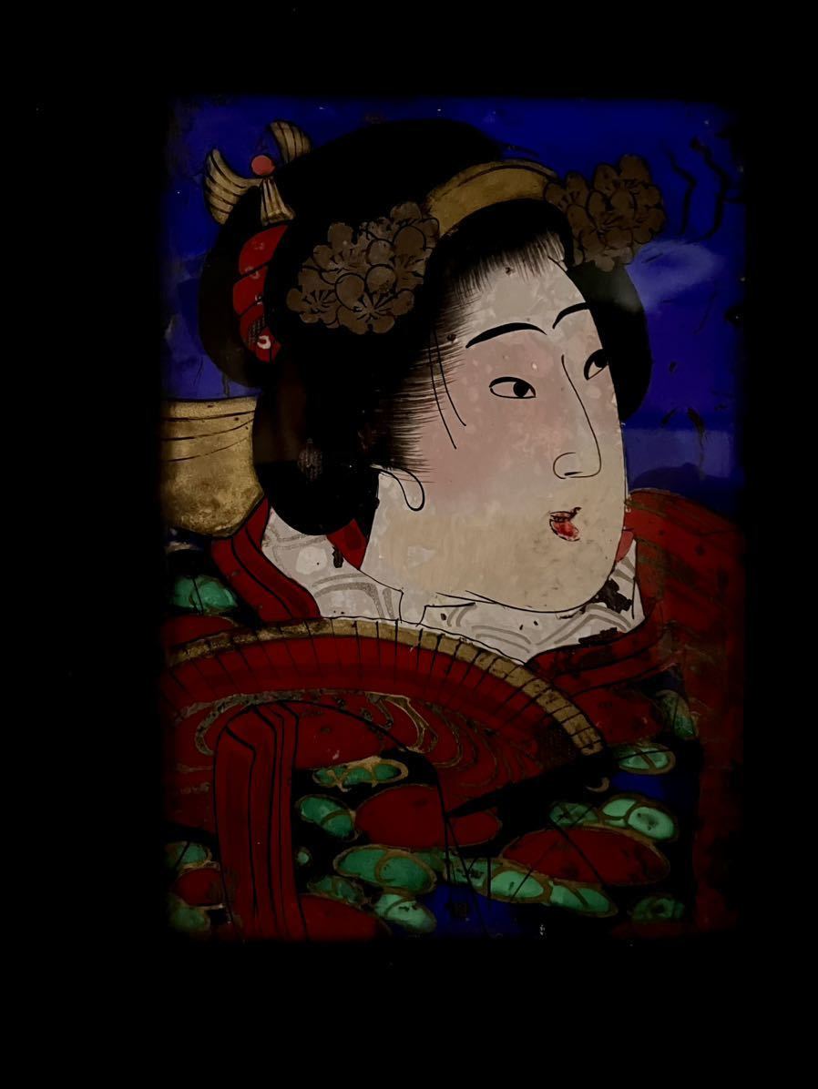 ガラス絵 浮世絵 美人画 鳥居清長 江戸時代後期 古美術 骨董 アンティーク ガラス絵 浮世絵 美人画 鳥居清長 江戸時代後期 古美術 骨董