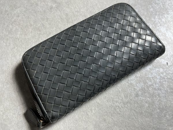 8万◇BOTTEGA VENETA◇本革編み込みレザー長財布 ラウンドジップ 