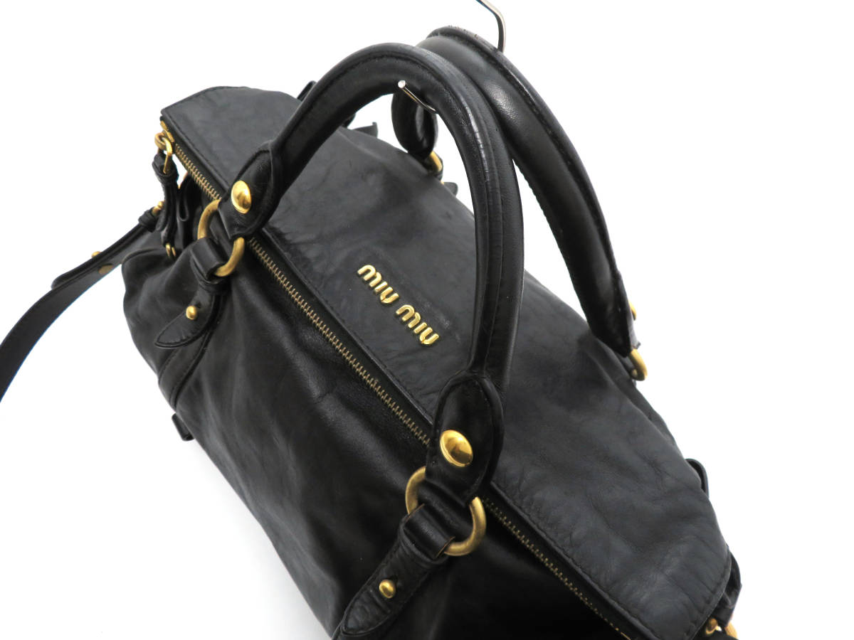 10823 美品 miu miu ミュウミュウ サイドリボン 本革 レザー 2WAY 