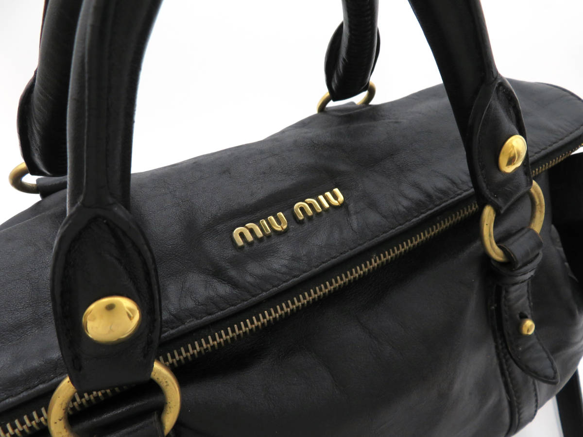 10823 美品 miu miu ミュウミュウ サイドリボン 本革 レザー 2WAY 