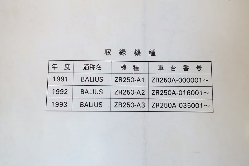 BALIUS バリオス ZR250-A2 配線図有 カワサキ オーナーズマニュアル 取扱説明書 使用説明書 送料無料 バリオス カワサキ 正規 登録書類 BALIUS バイクワン