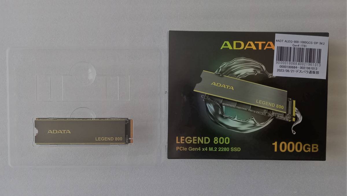 【送料無料・自作PC・新品同様・動作品】ADATAのSSD（M.2　2280）「LEGEND 800 ALEG-800-1000GCS-DP (M.2 2280 1TB) 」【使用時間＝1時間】