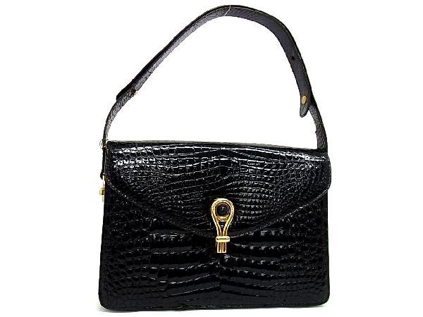 1円 ■極上■本物■ GUCCI グッチ オールドグッチ クロコダイル ワンショルダーバッグ ハンドバッグ 肩掛けかばん ブラック系 AP0804