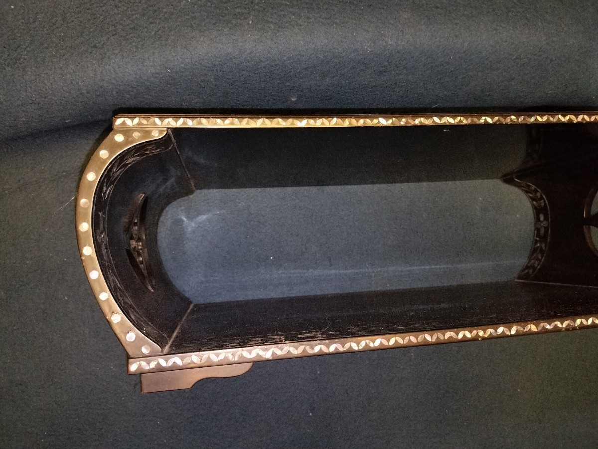 時代唐物 青貝螺鈿細工 楼閣人物 平卓 花台 香炉台 58cm 木製MA624