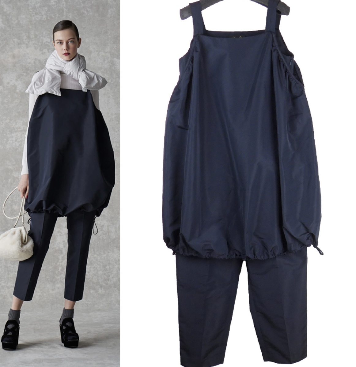 DRAWER 完売！ 22AW ドゥロワー オールインワン ポリエステル ネイビー