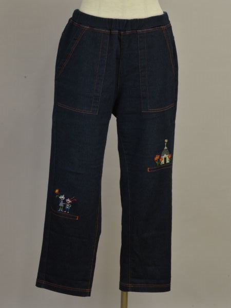 アルベロベロ OLLEBOREBLA by ALBEROBELLO ぶたさん デニムパンツ Lサイズ ネイビー レディース j_p F-M12988