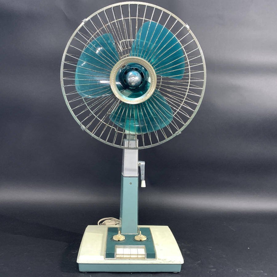 扇風機 HITACHI H-614 昭和レトロ 3枚羽根 30cm ブルー系 青羽 日立扇風機