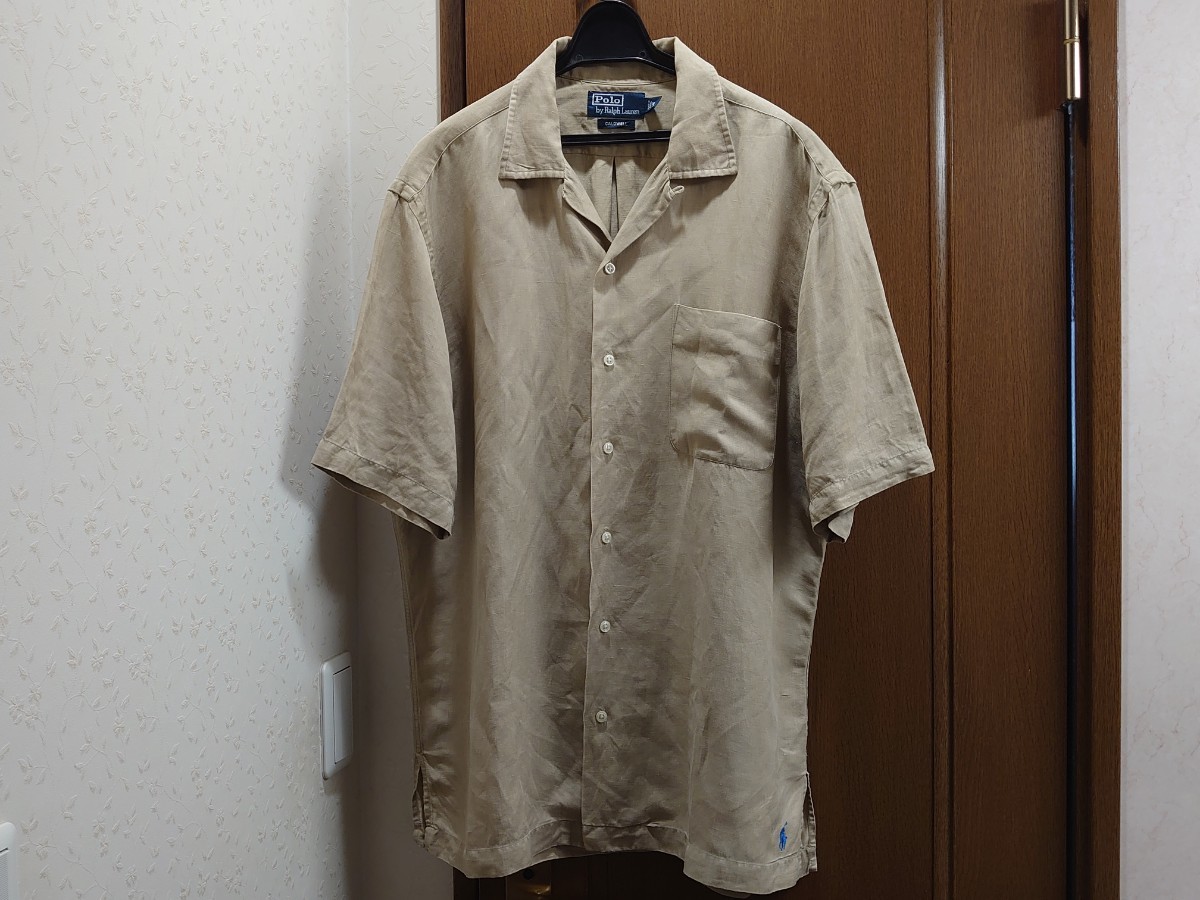 90s・Polo by Ralph Lauren・CALDWELL・オープンカラーシャツ『M』・リネンシルク・半袖シャツ・裾ポニー・ヴィンテージラルフローレン