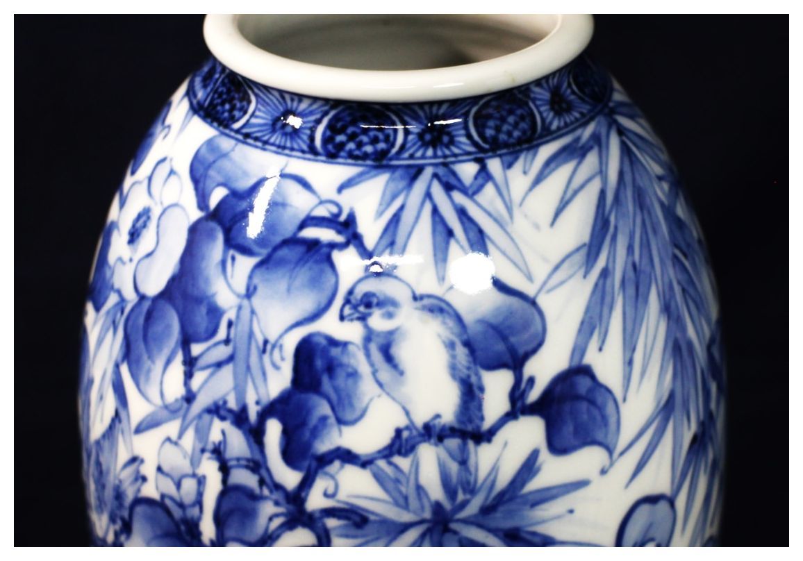 工芸品 ∇花∇日本芸術院賞 【北出塔次郎】作 九谷 吹墨色絵蘭花図花瓶