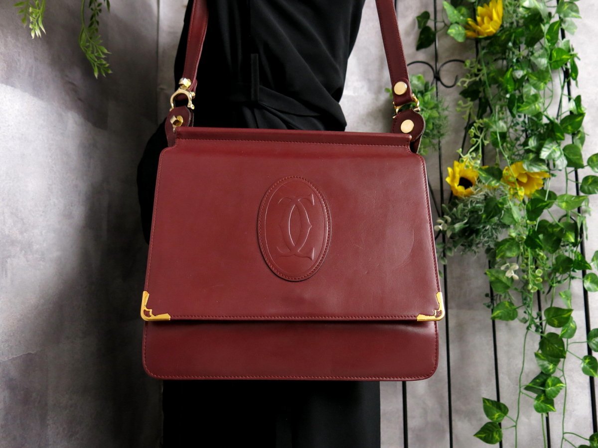 ●超美品●Cartier カルティエ●マスト●カーフ レザー 本革●ショルダー バッグ●ボルドー●G金具●斜め掛け●ヴィンテージ●Js38802