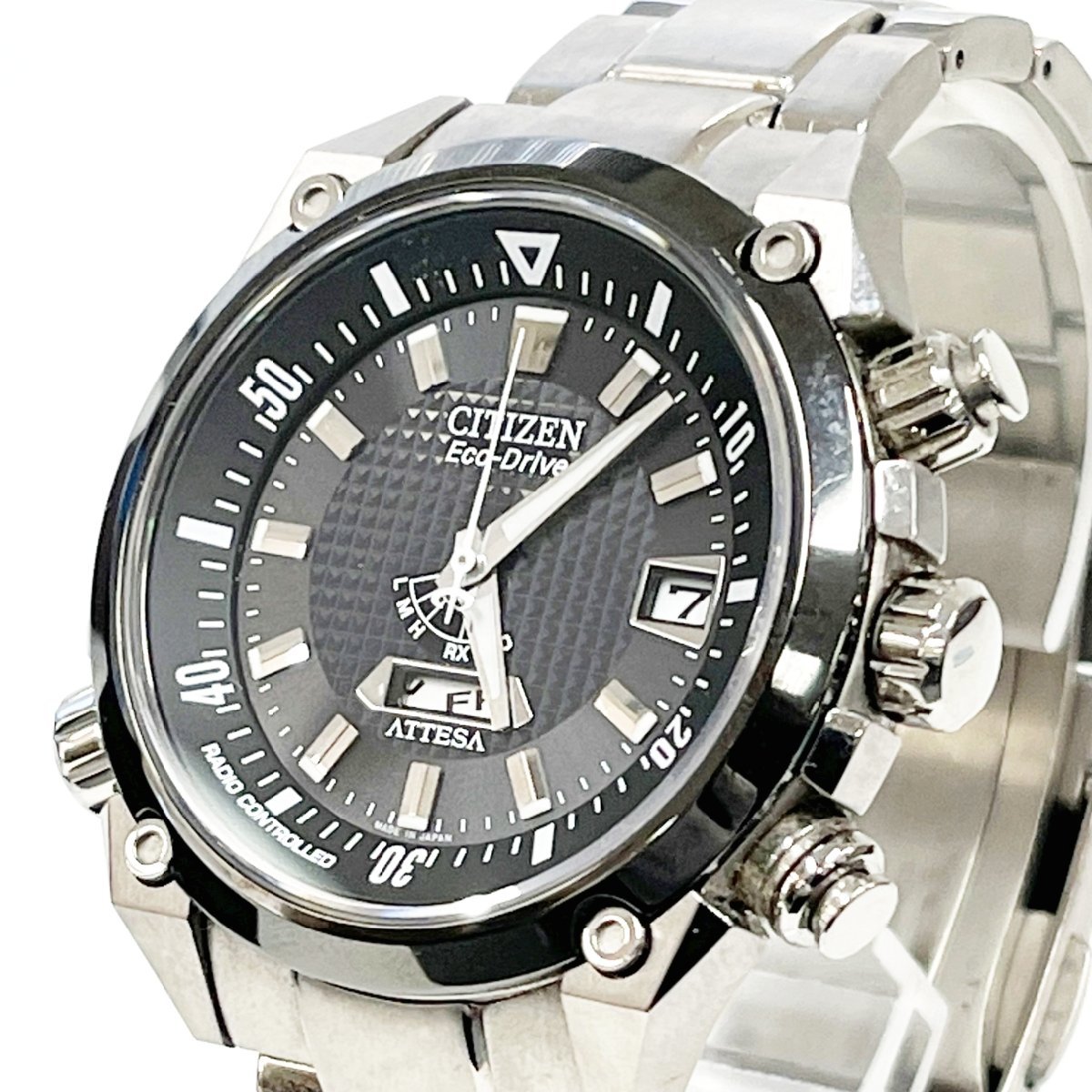 【1円スタート】【箱付き】CITIZEN シチズン H106-T013414 アテッサ チタン ブラック文字盤 ソーラー メンズ腕時計 ジャンク 189126