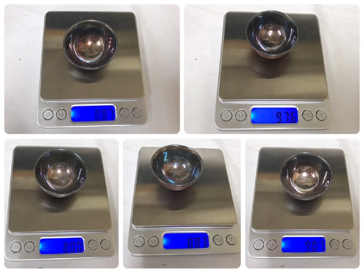 ▽▽【純銀 内張 酒盃 5客セット】京打物師鐵邦作 田中鉄邦 総重量約