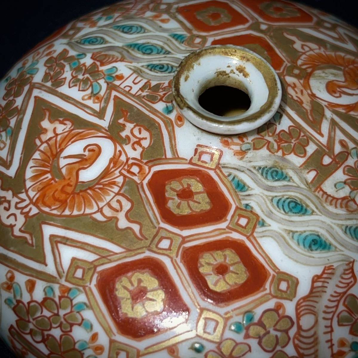 □色絵油壺□9cm花器 古伊万里 民芸 色絵 藍 染付 時代物 赤絵