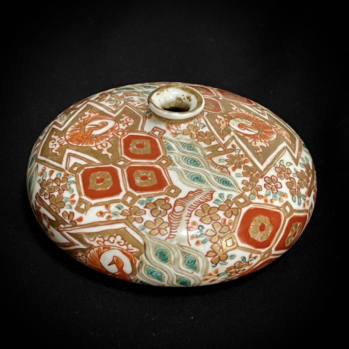 □色絵油壺□9cm花器 古伊万里 民芸 色絵 藍 染付 時代物 赤絵