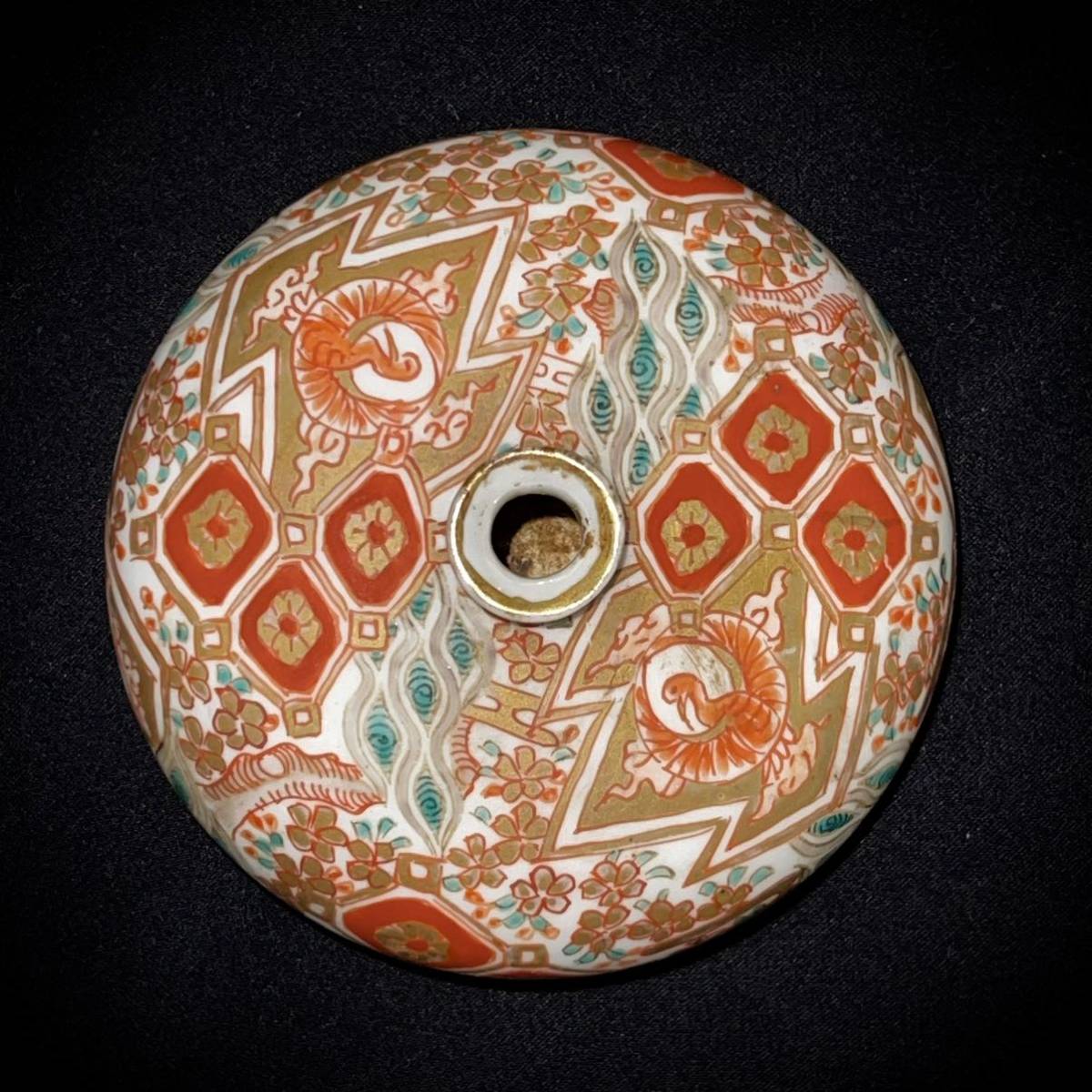 □色絵油壺□9cm花器 古伊万里 民芸 色絵 藍 染付 時代物 赤絵