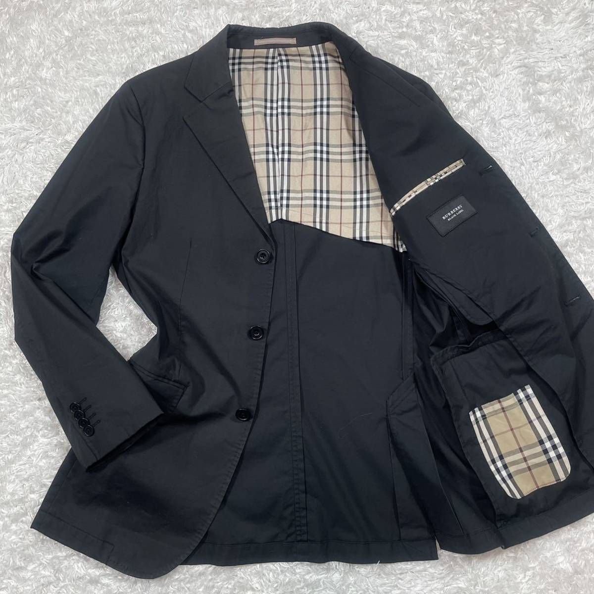 BURBERRY BLACK LABEL『ストレッチ ノバチェック』バーバリーブラックレーベル テーラードジャケット M相当 黒 ブラック メンズ 通年 