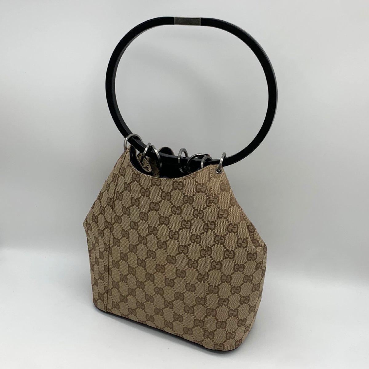 1円～/GUCCI/グッチ/001-3750 002113/ラウンドハンドル/GG柄/GGキャンバス/ベージュ/ハンドバッグ/バッグ/I038