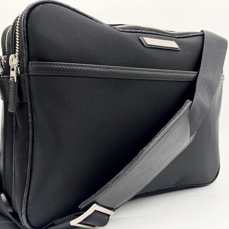 1円 大人気 バーバリー BURBERRY ショルダーバッグ メッセンジャー ボディ ビジネス メンズ ナイロン SV金具 ナイロン レザー 黒 斜め掛 鞄