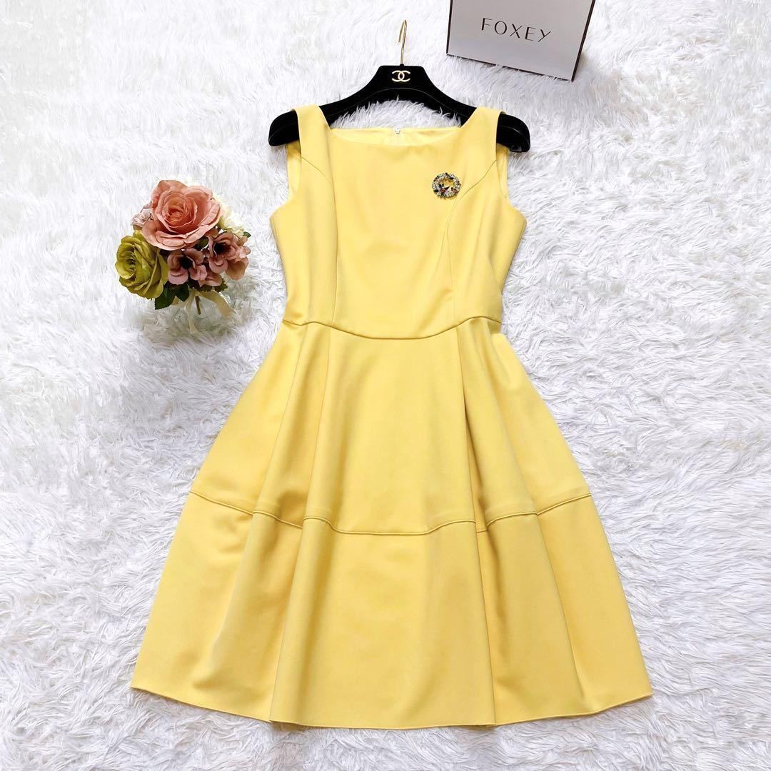 【美品・名品】FOXEY NEWYORK フォクシー ニューヨーク バロン ひざ丈ワンピース イエロー 40 L相当