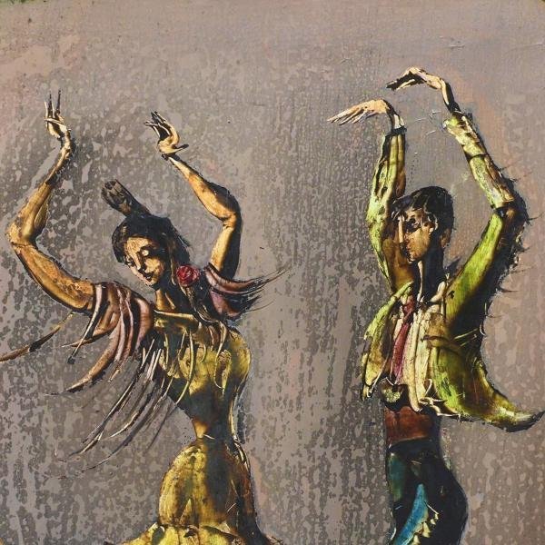 真作】【WISH】角浩「フラメンコ」油彩 8号 1964年作 ◇踊る男女 〇